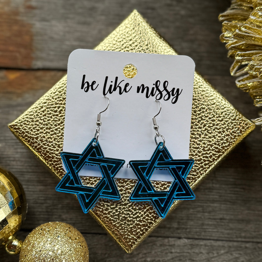 Star of David - Blue Mirror - Acrylic Earrings