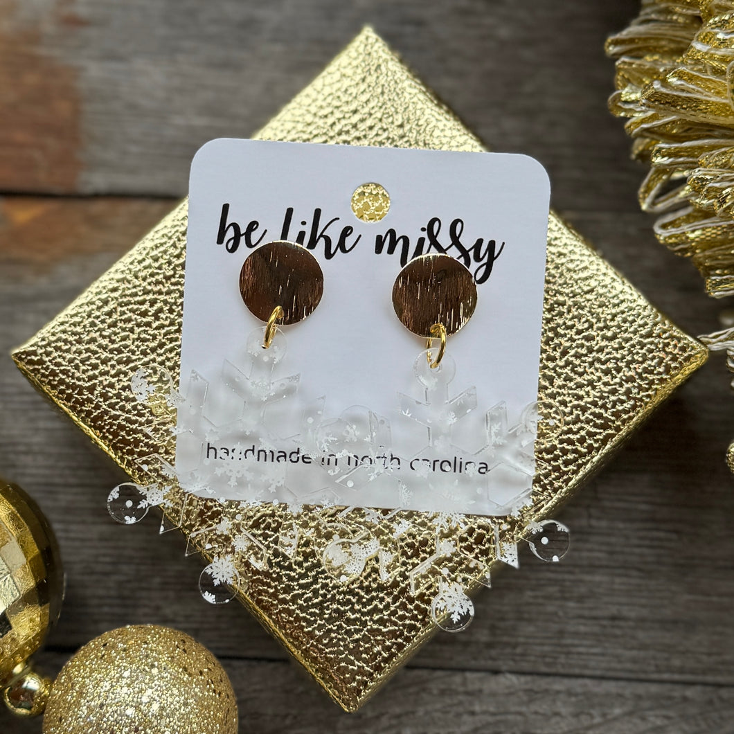 Snowflake Earrings - Tiny White Snowflakes - Acrylic Earrings