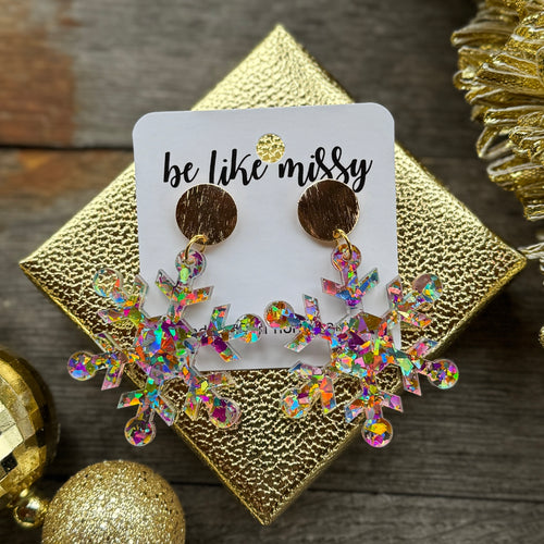 Snowflake Earrings - Disco Glitter - Acrylic Earrings