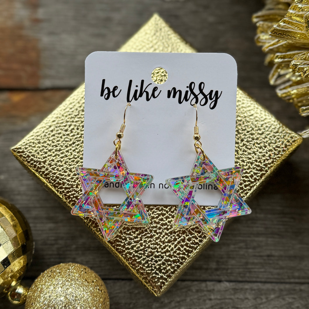 Star of David - Disco Glitter - Acrylic Earrings