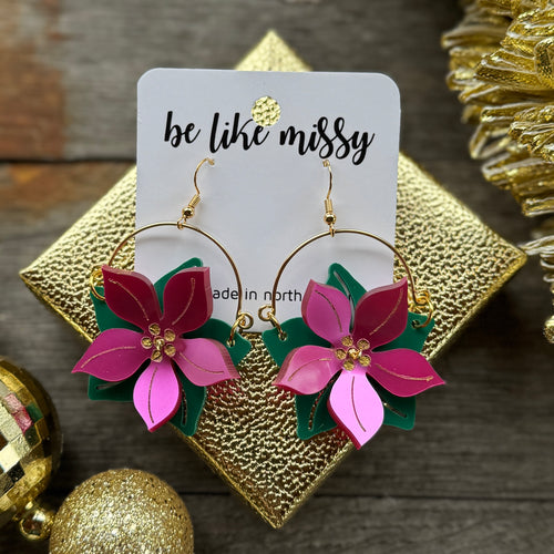 Poinsettia Remix Hoops - Metallic Pink - Acrylic Earrings
