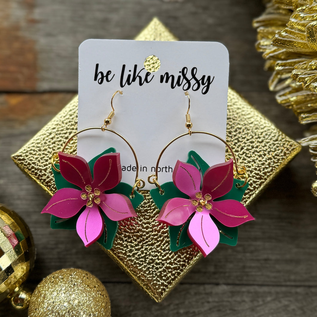 Poinsettia Remix Hoops - Metallic Pink - Acrylic Earrings