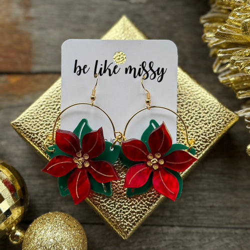 Poinsettia Remix Hoops - Red Pearl - Acrylic Earrings