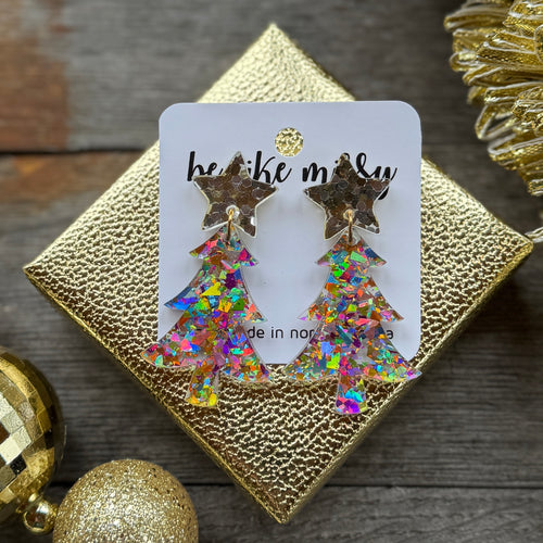 Christmas Tree with Star - Disco Glitter - Acrylic Earrings