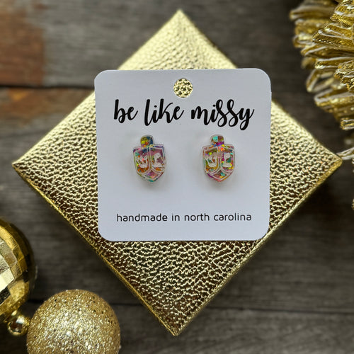 Dreidel Studs - Disco Glitter - Acrylic Earrings