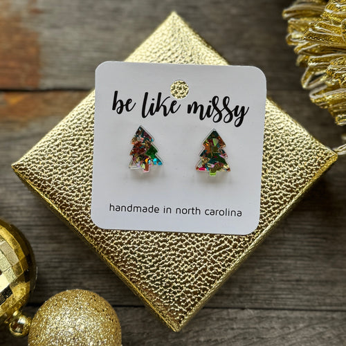 Christmas Tree Studs - Party Glitter - Acrylic Earrings