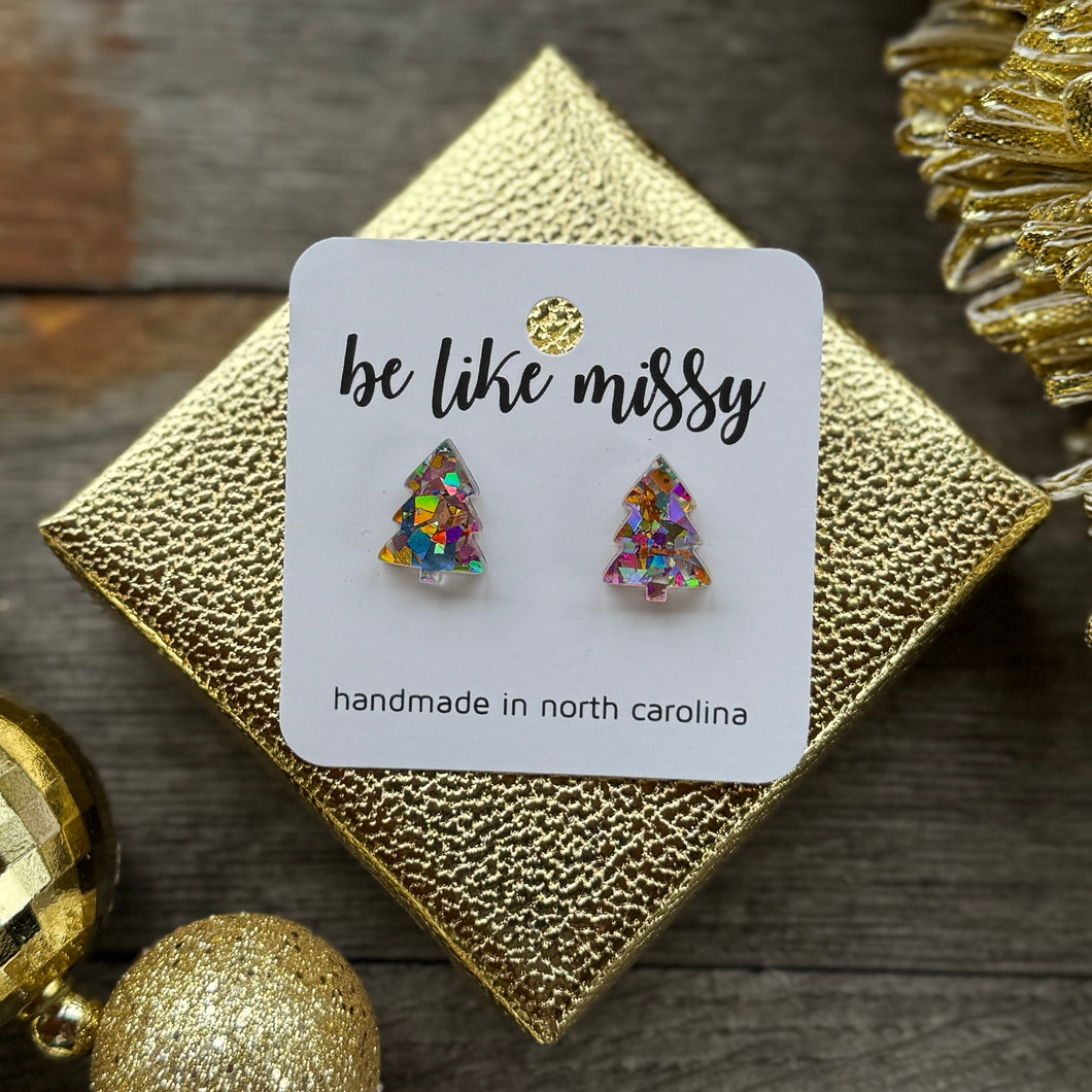 Christmas Tree Studs - Disco Glitter - Acrylic Earrings