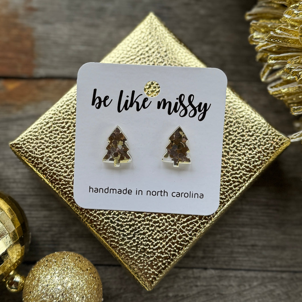 Christmas Tree Studs - Champagne Glitter - Acrylic Earrings