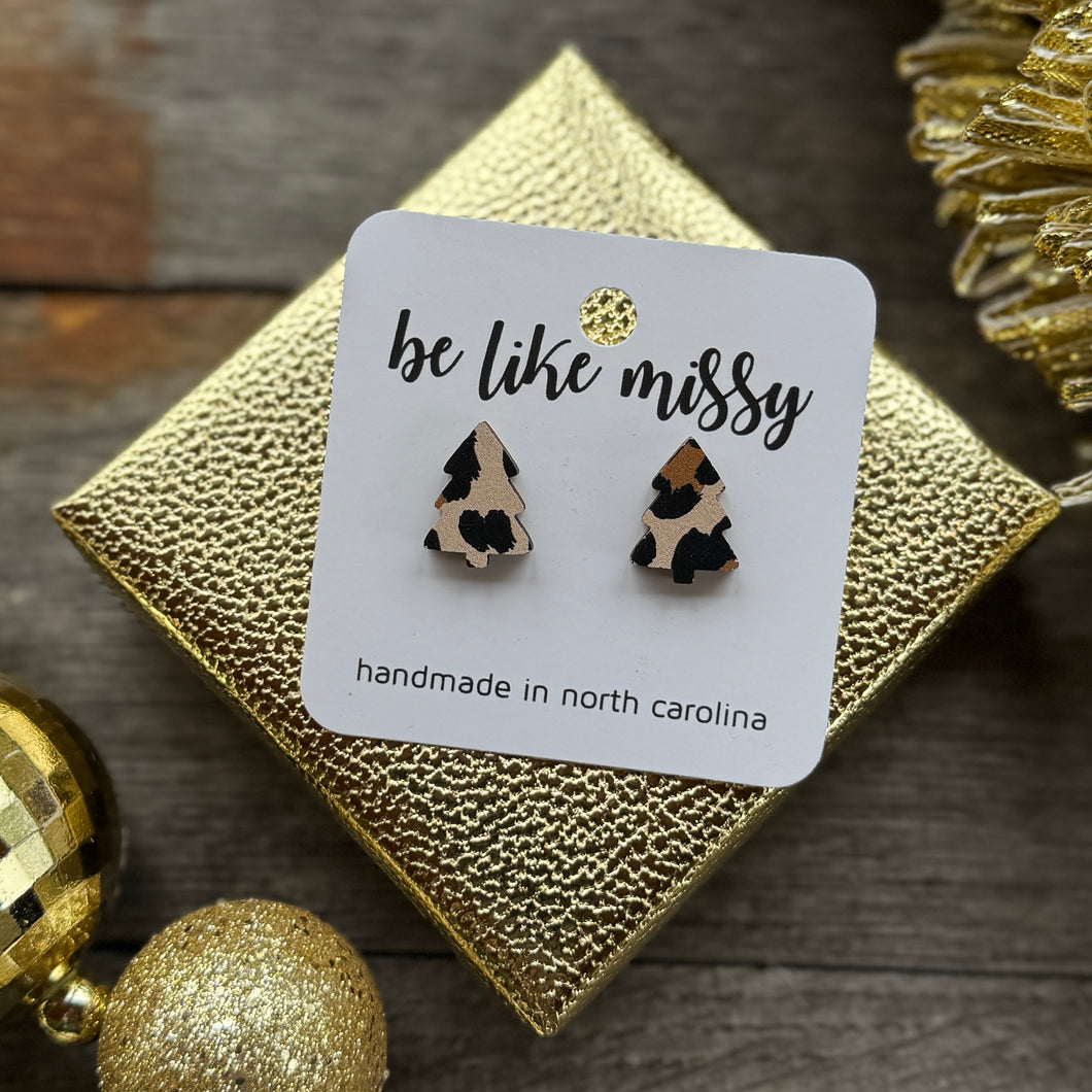 Christmas Tree Studs - Leopard - Acrylic Earrings
