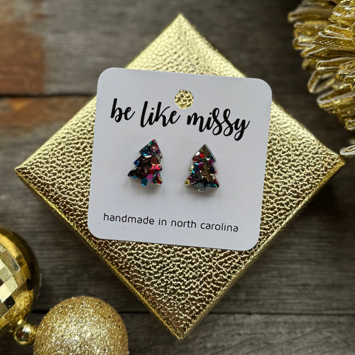 Christmas Tree Studs - Confetti Glitter - Acrylic Earrings