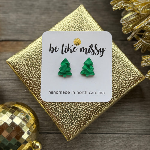 Christmas Tree Studs - Green Pearl - Acrylic Earrings