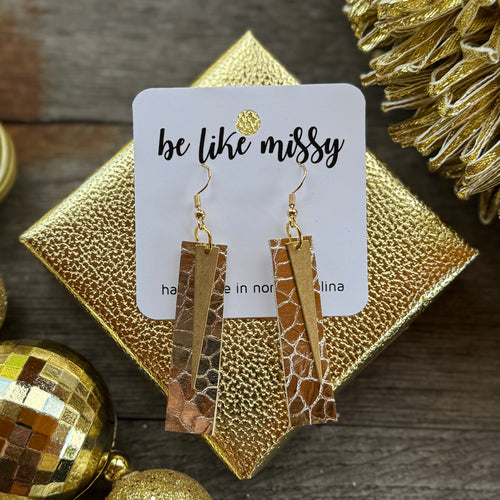 Spike Bars - Champagne Crackle - Leather + Brass Earrings