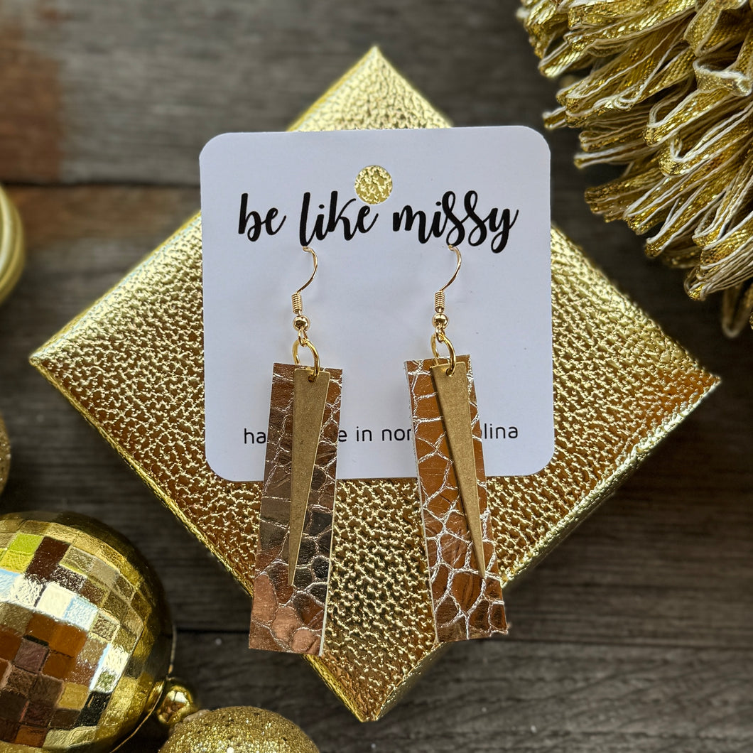 Spike Bars - Champagne Crackle - Leather + Brass Earrings