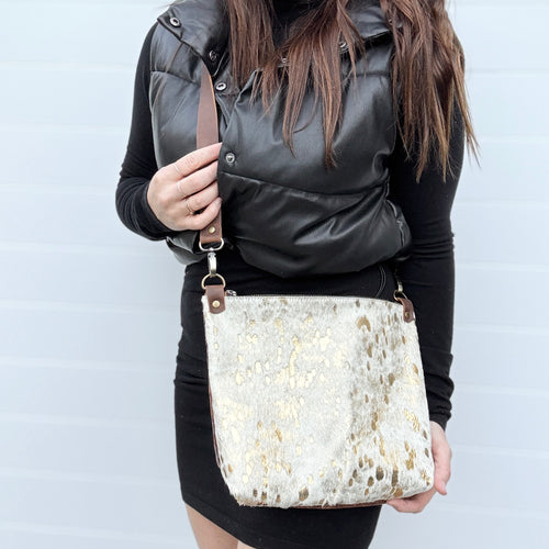 Just Go Zippered Crossbody Bag - Gold Acid Wash