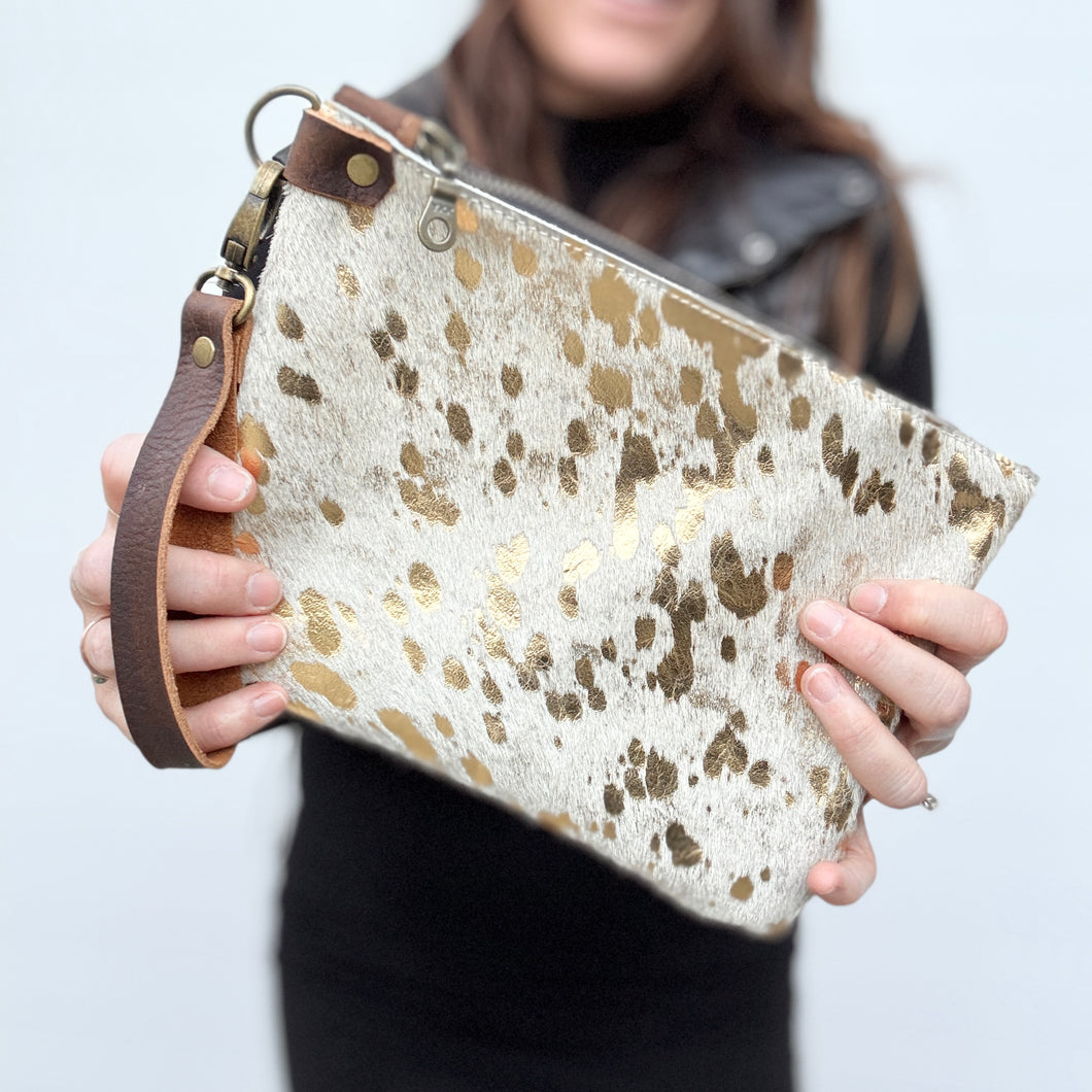 Large Zippered Wristlet - Gold Acid Wash