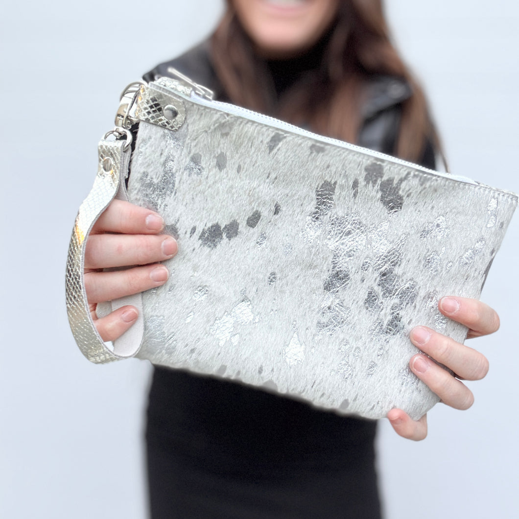 Large Zippered Wristlet - Silver Acid Wash