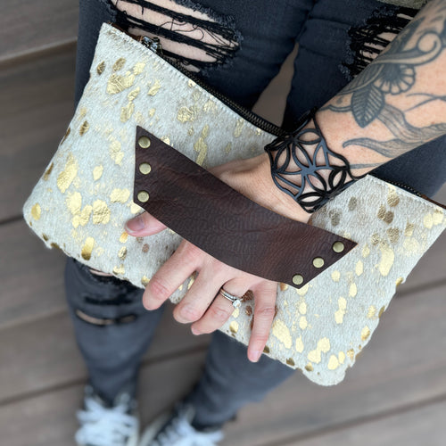 [raleigh leather] Clutch - Gold Acid Wash + Caramel