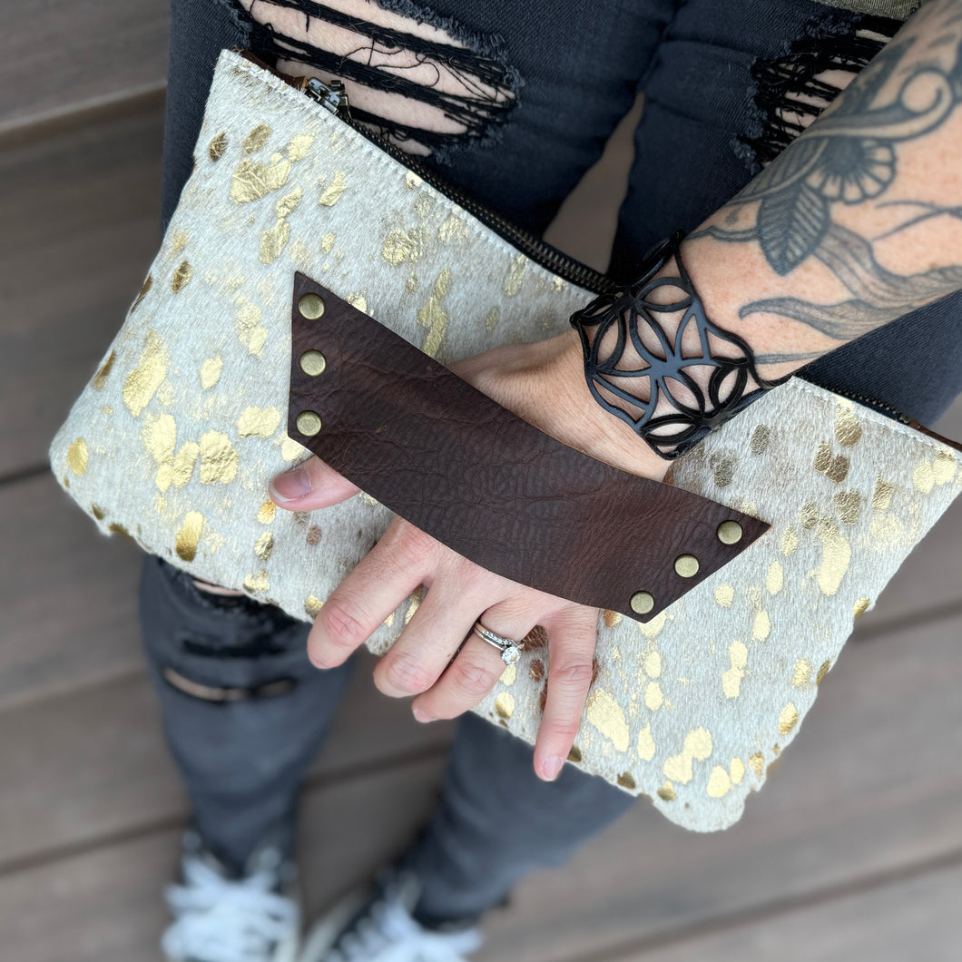 [raleigh leather] Clutch - Gold Acid Wash + Caramel