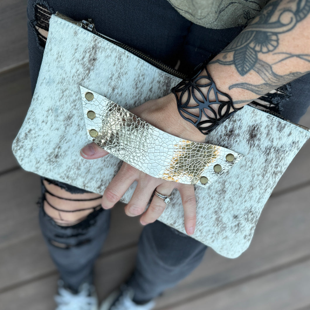 [raleigh leather] Clutch - White Brindle