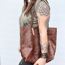 Tall Tote - Brown Basketweave + Caramel