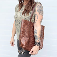 Tall Tote - Brown Basketweave + Caramel