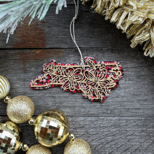 North Carolina Dogwood Ornament - Buffalo Plaid