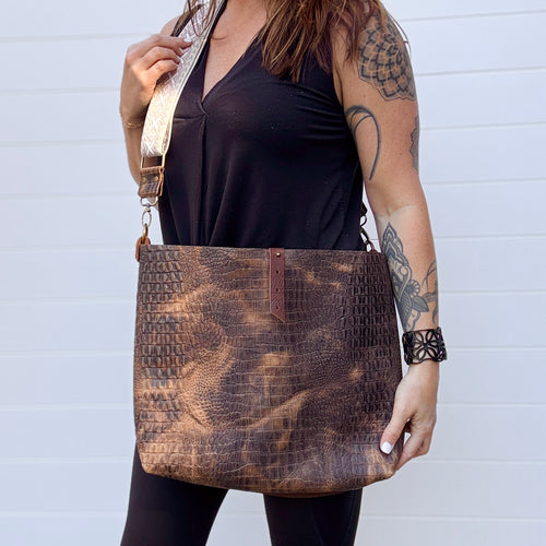 Go Anywhere Tote - Brown Croc Embossed