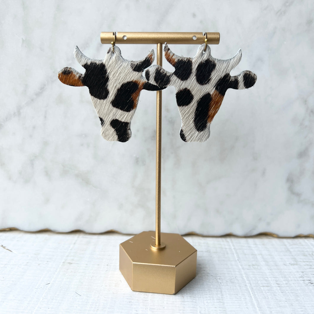 Hank - Leopard - Leather Cow Earrings