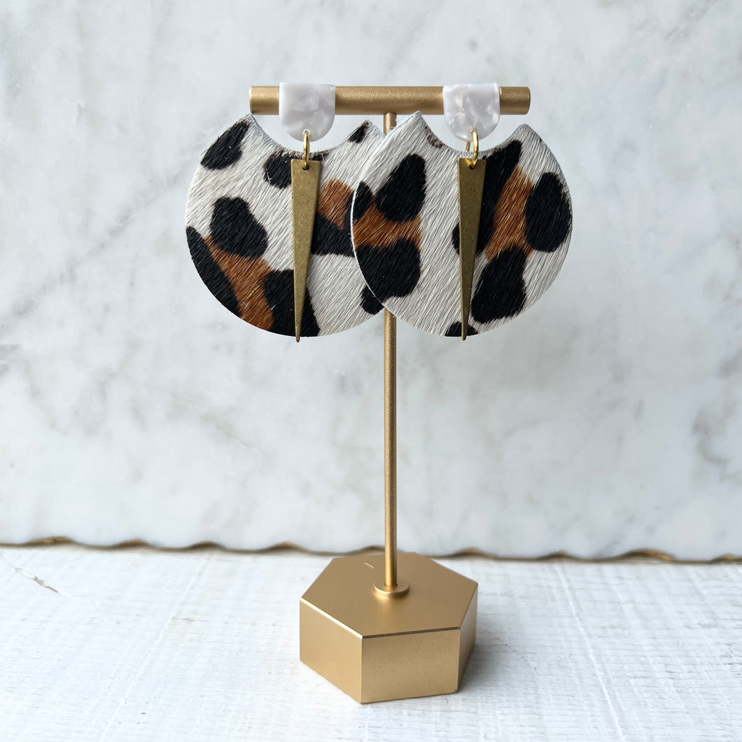 Spike Rounds - Leopard - Brass & Leather Earrings