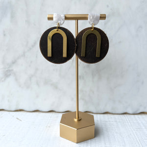 Horseshoe Drops - Distressed Brown - Brass & Leather Earrings