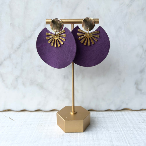 Sundrops - Violet - Brass & Leather Earrings