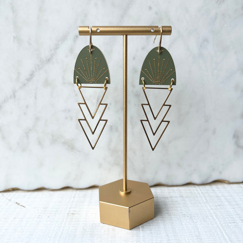 Aurora - Acrylic & Brass Earrings - Matte Olive