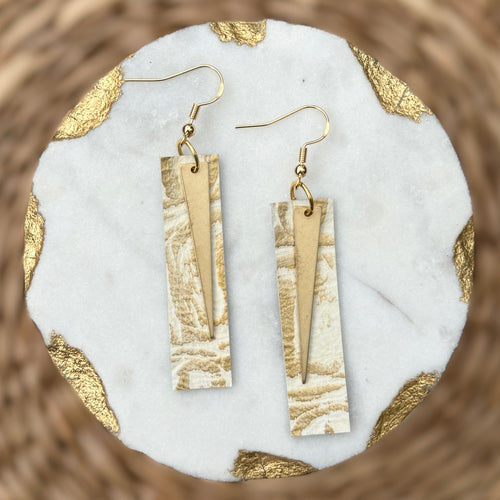 Spike Bars - Gold Croc - Leather Earrings