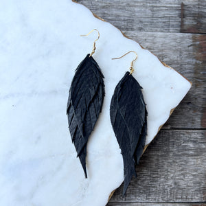 Wings of an Angel - Small - Black Leather Earrings