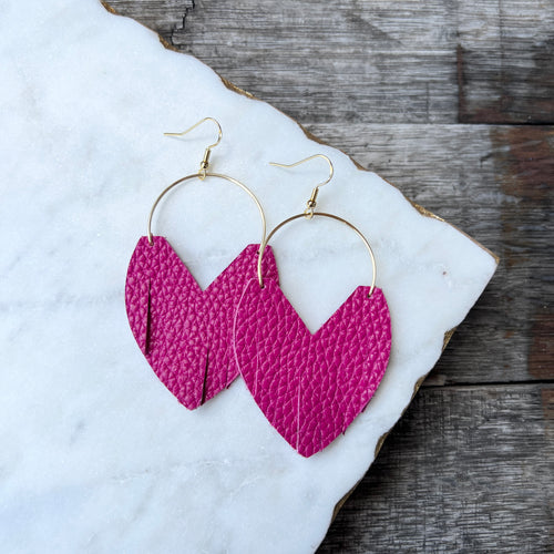 Glam Hoops - Bright Pink Leather Earrings