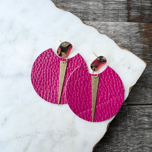 Spike Rounds - Bright Pink Leather Earrings