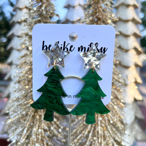 Christmas Earrings - Green Pearl - Christmas Tree Earrings