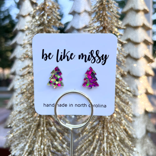 Christmas Tree Studs - Pink Dots