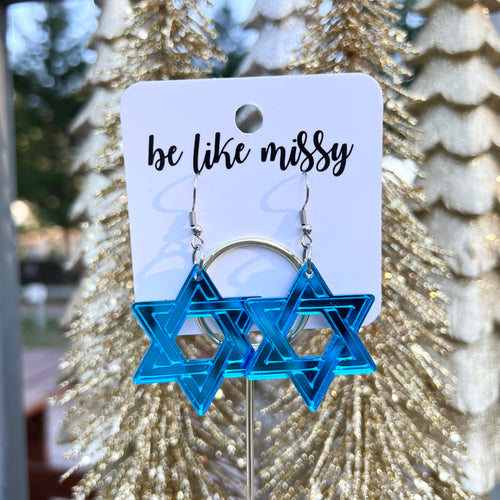 Star of David Dangle Earrings - Blue