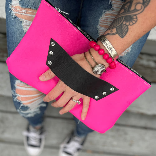 The Raleigh Leather Clutch - Neon Pink