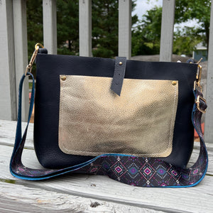 Go Everywhere Crossbody Tote - Navy with Disco Leather