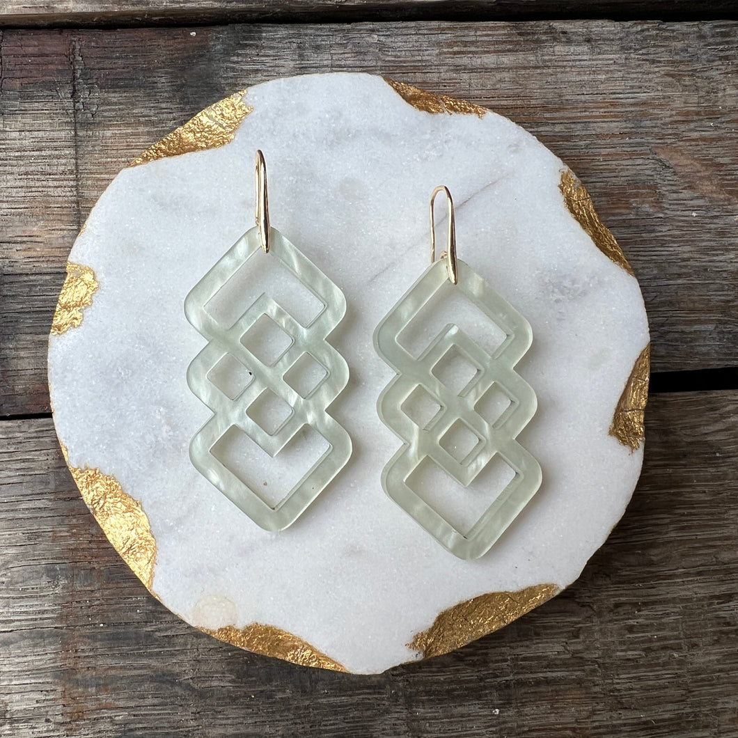 Diamond Trellis Drops - Pearl Green - Statement Acrylic Earrings