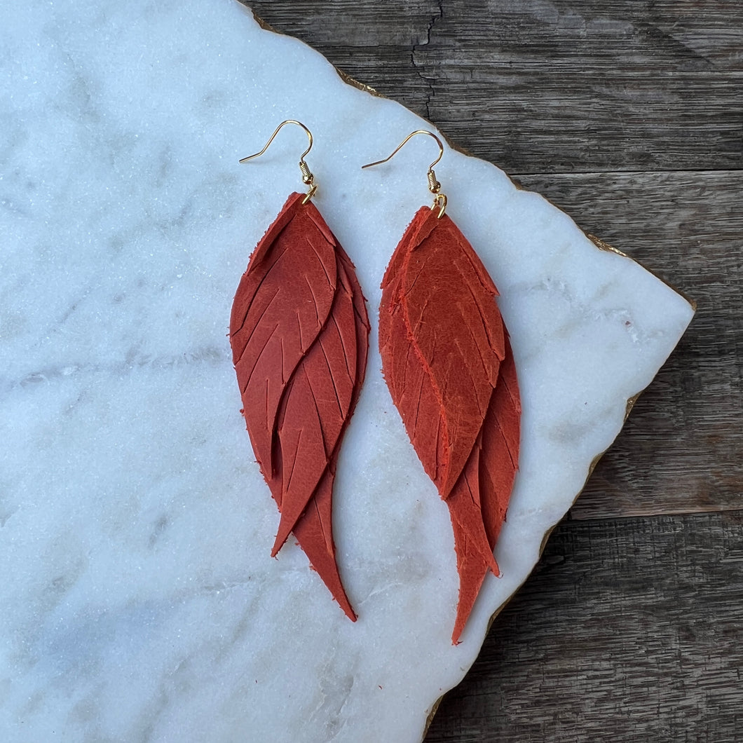 Wings of an Angel - Burnt Orange - Leather Earrings