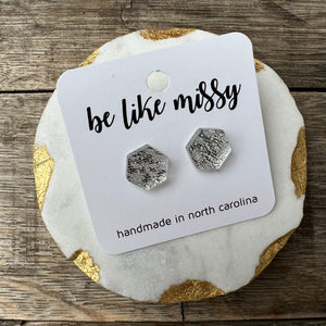 Hex Studs - Textured Silver - Acrylic Earrings