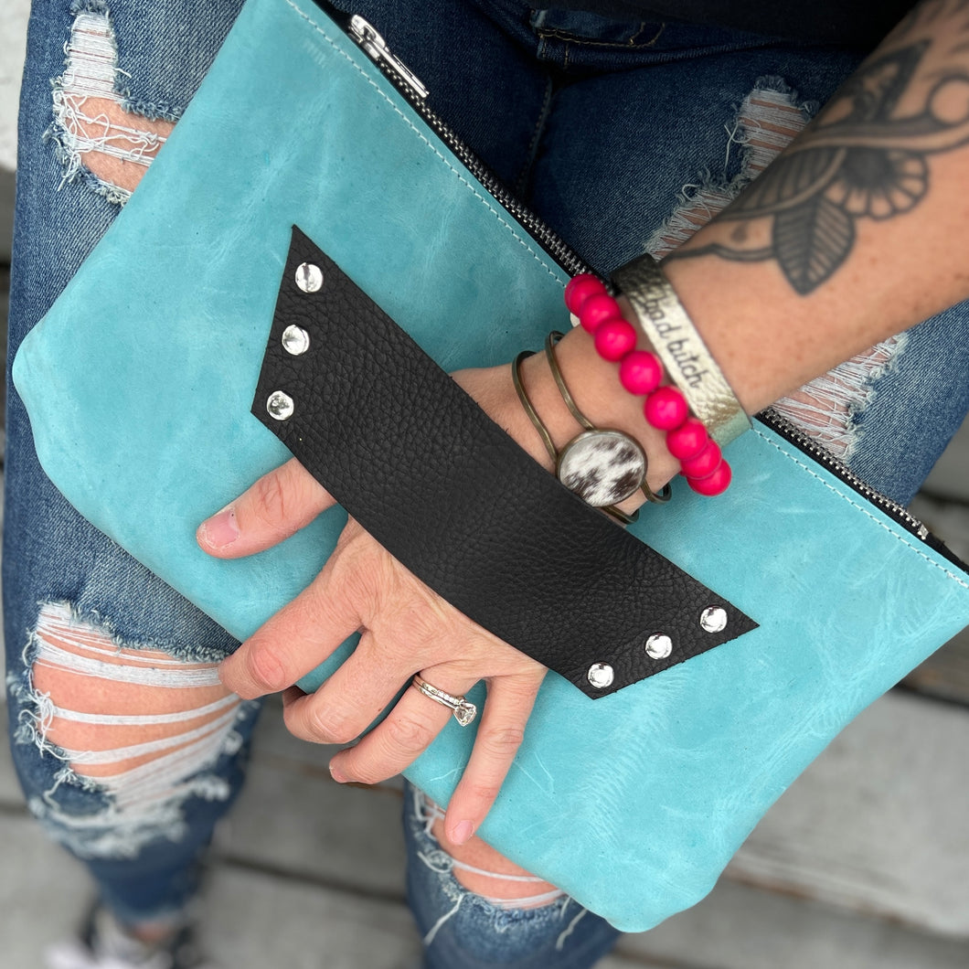 The Raleigh Leather Clutch - Aqua