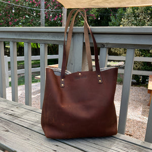 Fall - Tall Leather Tote - Off White Brindle