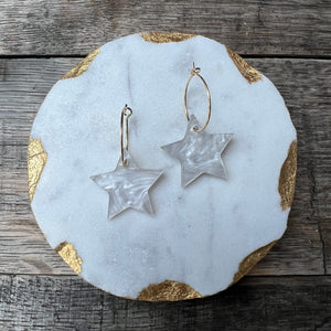 Star Hoops - Pearl  - Acrylic Earrings