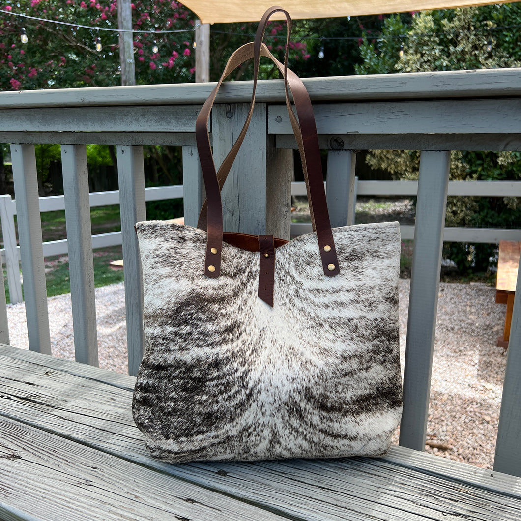 Fall - Tall Leather Tote - Off White Brindle