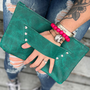 The Raleigh Leather Clutch - Jade