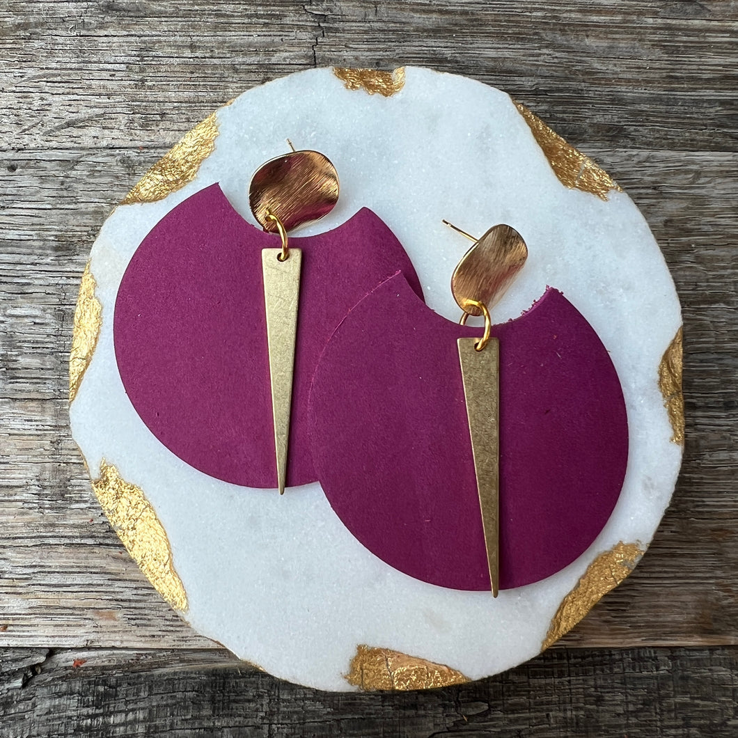 Spike Rounds - Sangria - Leather Earrings
